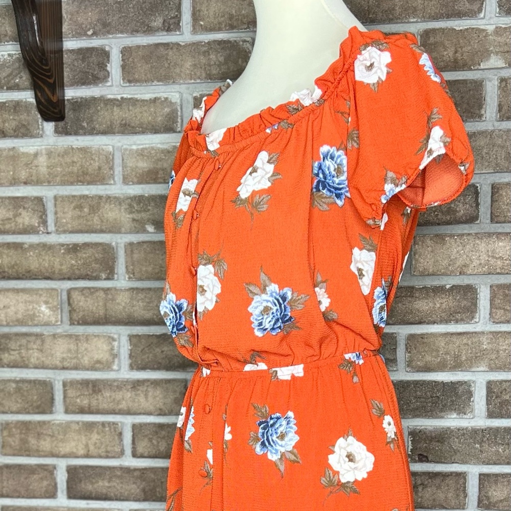 Rue21 Size XL High-Low Burnt Orange Floral Maxi Dress. Off the shoulder
